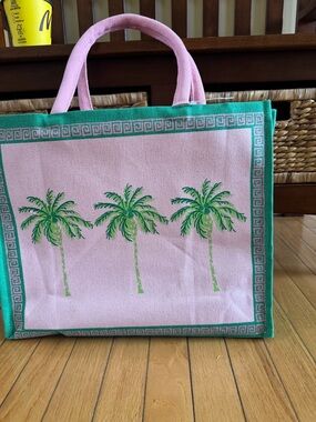 Scout Pink Tote with Green Trim and Palm Detail